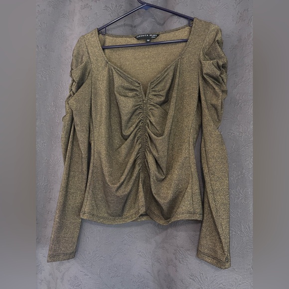 Veronica Beard Metallic Gold Priyanka Ruched Blouse - Picture 2 of 5